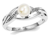 6mm Freshwater Cultured Pearl Ring in Sterling Silver with Accent Diamonds
